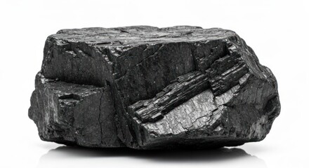 Shiny, irregular lump of coal, isolated