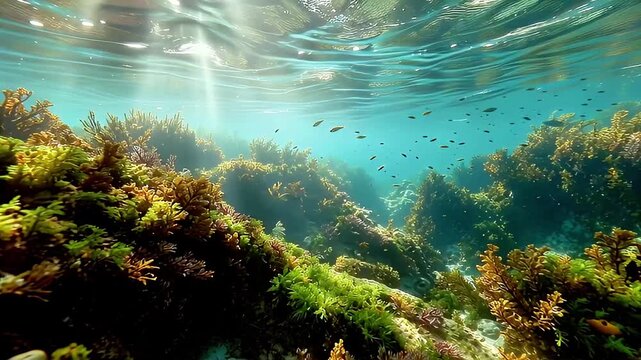 Stunning Underwater Coral Reef Ecosystem with Sunlight Rays Fish Schools Tropical Marine Life Ocean Stock Footage B-Roll Backgrounds