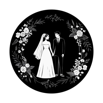 Wedding invitation card illustration featuring a bride and groom in a romantic couple design