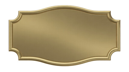 Blank ornate gold plaque or sign board isolated on transparent background