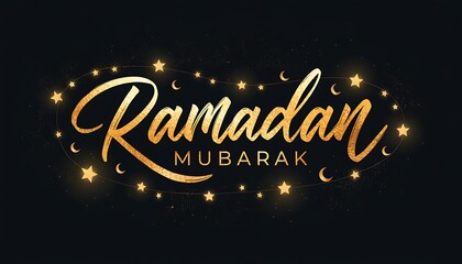 Regal Ramadan Kareem Golden Calligraphy with Islamic Geometric Pattern and Celestial Accents