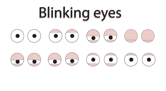 Blinking eyes animation set, character eye movement sequence vector