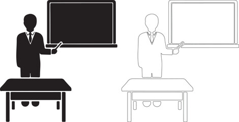 Two teacher silhouettes presenting on blackboard and whiteboard © Rabeya