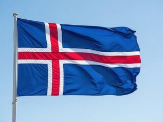Iceland Flag Waving Against Nordic Sky