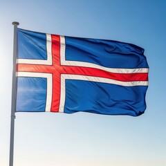 Iceland Flag Waving Against Nordic Sky