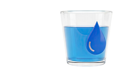 Glass of Blue Water with a Water Drop Icon
