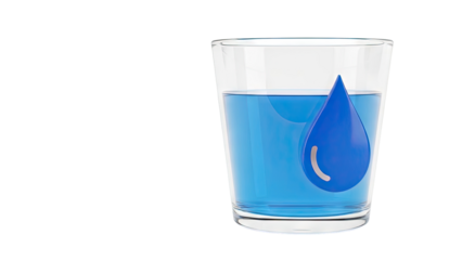 Glass of Blue Water with a Water Drop Icon