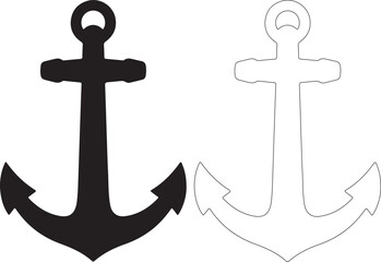 Two anchor icons, one solid black and one outlined, on a white background © Rabeya