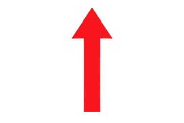 Red arrow pointing upwards, representing business increase, progress, direction, and upward movement on a transparent background