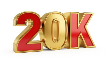 Twenty thousand milestone: 20k gold and red 3d render