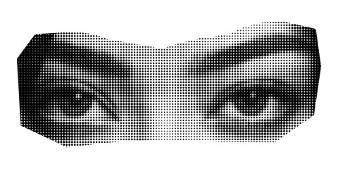 A two eyes retro halftone in transparent background 