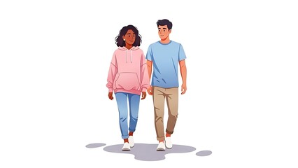 Couple Walking Hand In Hand On White Background