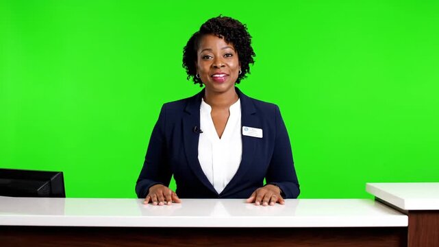 Woman presenting against green screen background for commercial purposes