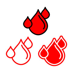 Red blood drop illustration with three different styles. Health theme. Vector illustration.