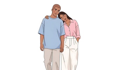 Couple Walking Together On White Background