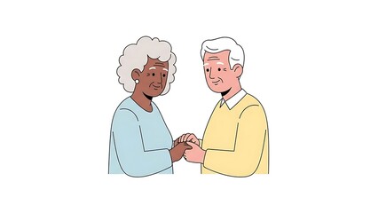 Elderly Couple Holding Hands On White Background
