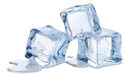 Obraz premium Crystal-clear ice cubes artfully stacked on a bright, reflective white surface,blue tint and contain delicate internal air bubbles,coldness, purity.