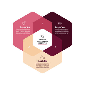 Venn diagram business infographic circle chart template 3 options steps, presentation with venn diagram elements vector illustration. vector editable 
