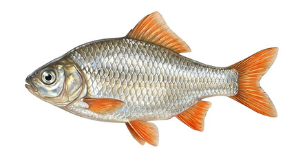 Silver Fish with Orange Fins in Isolated Illustration Style with White Background for Aquatic Life