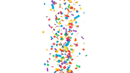 Vibrant confetti falling on transparent background for Brazilian Carnaval celebrations