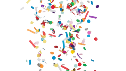 Colorful confetti pieces falling on transparent background during brazilian carnaval celebration