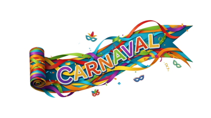 A colorful Brazilian Carnaval logo on transparent background