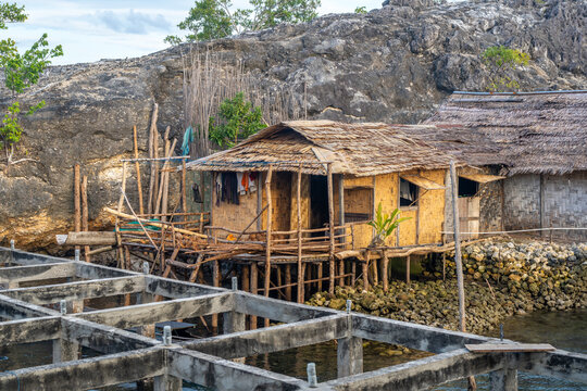 Fishermen houses in Bajo village of Pulau Papan Sulawesi Indonesia