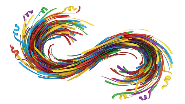 A colorful swirl of ribbons on transparent background celebrating brazilian carnaval