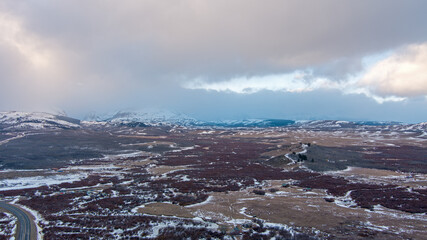 Aerial view of Glacier National Park and St Marys Lake in January