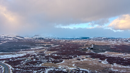 Aerial view of Glacier National Park and St Marys Lake in January