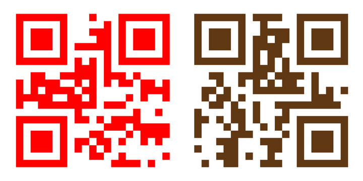 Two qr codes in red and brown on transparent background