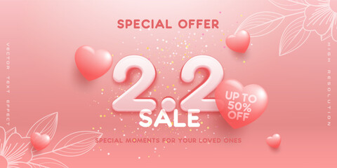 Creative Valentine's day 2.2 sale background with layered hearts