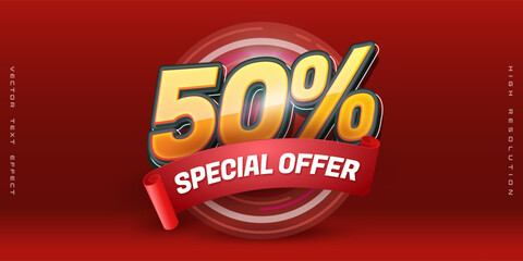 Red gold yellow 50 percent special offer 3D banner design