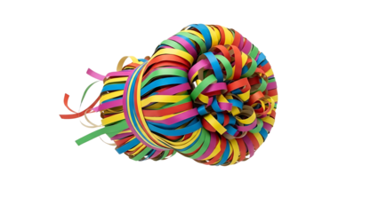 A colorful ball of ribbons on transparent background, symbolizing Brazilian Carnaval celebrations