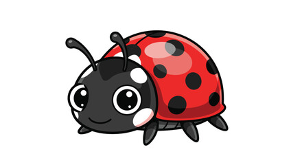 Fototapeta premium An extremely cute and charming cartoon ladybug with big shiny eyes and a friendly smile isolated on a plain white background.