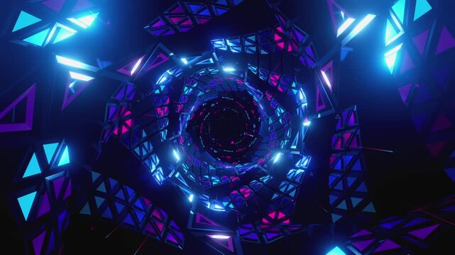 4k Seamless VJ loop with glowing neon spiral tunnel for concert stage screens and club events