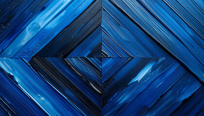 Dynamic abstract texture of rich blue paint strokes arranged in a geometric diagonal pattern