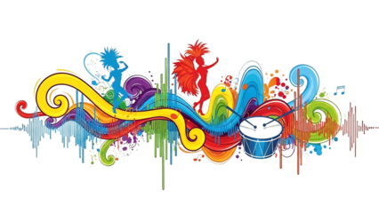 Vibrant Brazilian Carnaval graphic design on transparent background