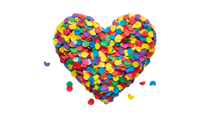 A colorful heart made of confetti on transparent background, symbolizing love and celebration at brazilian carnaval