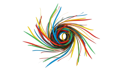 A vibrant swirl of colorful lines on transparent background