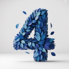 Fototapeta premium Digital rendering of a large number four made of blue leaves digital number four