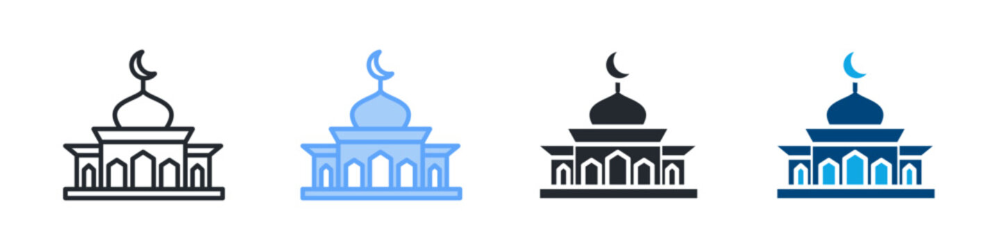 Mosque Icon Set Multiple Style. Designed In Outline, Blue, Glyph, Dual Tone