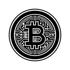 Digital coin emblem representing cryptocurrency, blockchain technology, and modern finance.