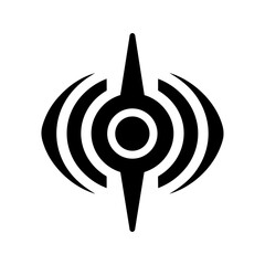 Central pulse shape with radiating waves symbolizing signal, energy flow, and focused communication.
