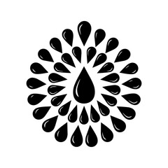 Circular raindrop pattern forming a dynamic symbol of water, freshness, and natural balance.

