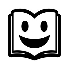 Open book with a friendly smiling face representing joyful learning, education, and positive knowledge sharing.