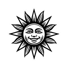 Smiling sun with expressive rays symbolizing happiness, warmth, optimism, and positive energy.