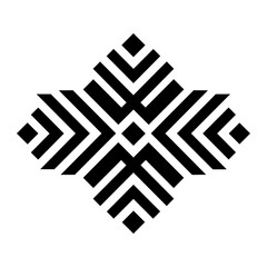Geometric symmetrical emblem built from layered arrows, expressing balance, structure, and directional harmony.