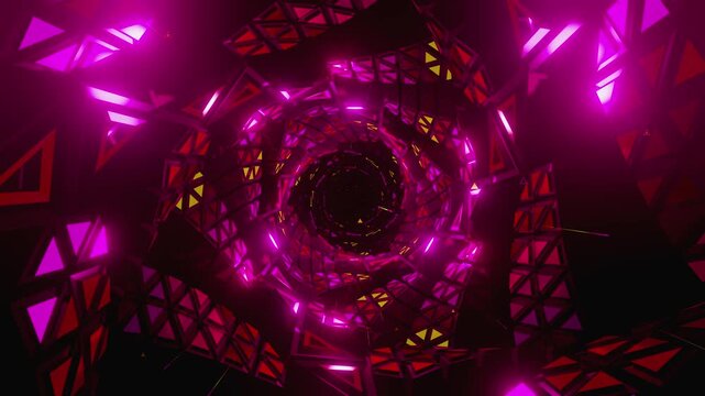 4k Seamless VJ loop with glowing neon spiral tunnel for concert stage screens and club events