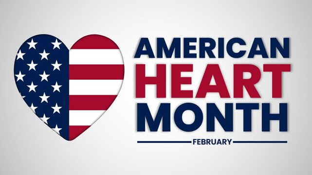American Heart Month Graphic with USA Flag Heart Shape for February Health Awareness